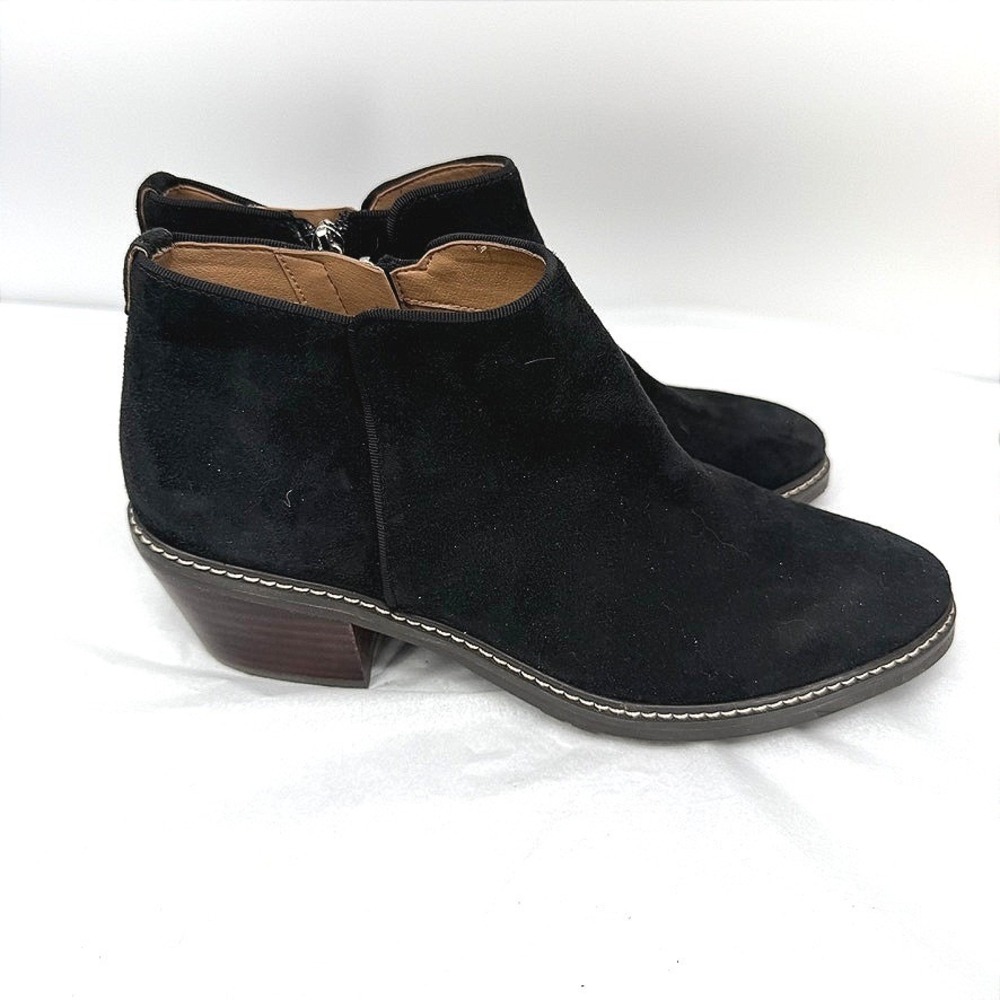 Sam Edelman Suede Leather Ankle Boots Black Side Zip Stacked Heel Casual Size 9